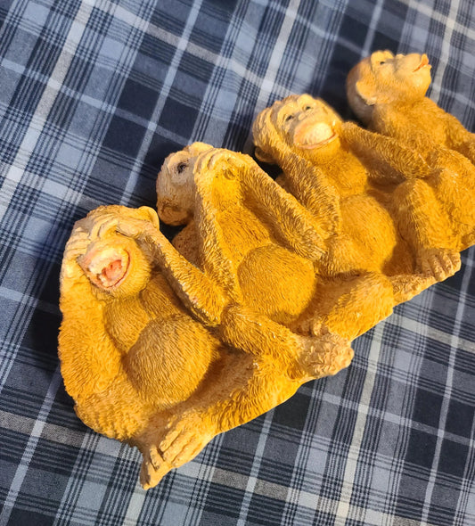 Vintage Castaneda Originals 1988 Four Wise Monkeys Figurine – Hear No Evil See No Evil Speak No Evil Do No Evil Statue.